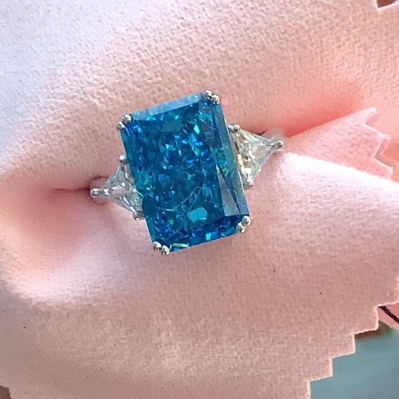 Blue Fancy Cut, Created Sapphire Bling Ring